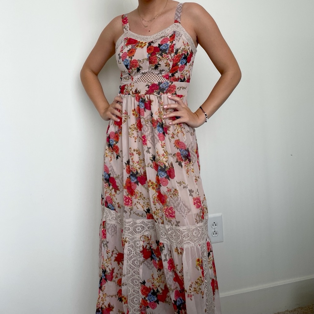Floral, Sheer, Maxi Dress